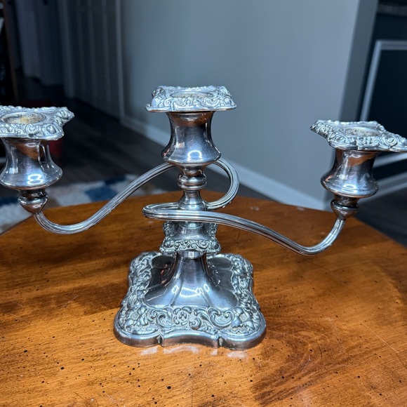 Candelabra Silver Plate EP Lead Solid Metal Twisted 3 Arm Taper Candle - Picture 2 of 4